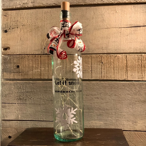 ‘Let it Snow..Somewhere Else’ Wine Bottle Lantern - Picture 1 of 13